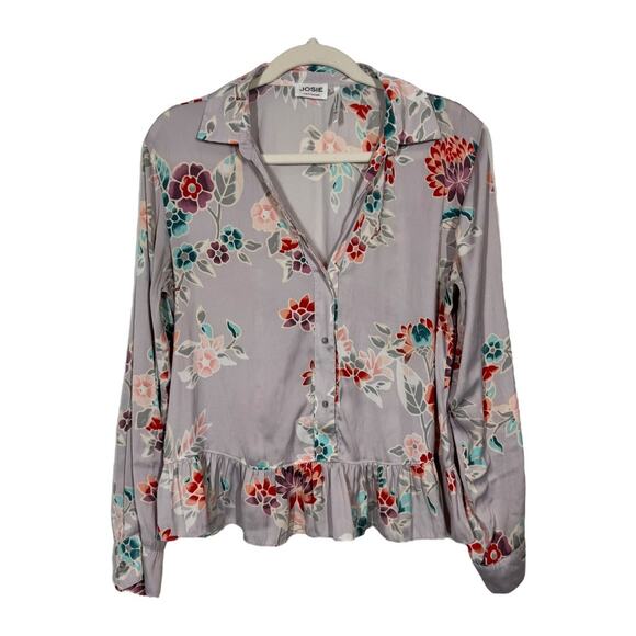 Josie Natori Lotus Bouquet Floral Pajama Set Medium Long Sleeve Shorts Ruffle - Picture 4 of 10